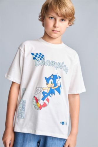 Young Boys - Teen Boys Ecru New Regular Fit Sonic the Hedgehog Short Sleeve T-Shirt