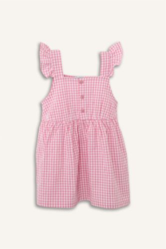 Kız Bebek Mercan Kareli Elbise Kız Bebek