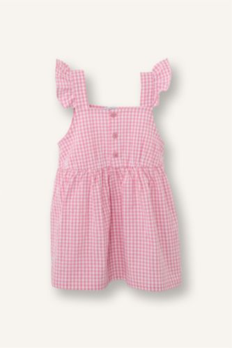 Baby Girl Coral Baby Girl Gingham Strappy Waffle Textured Dress