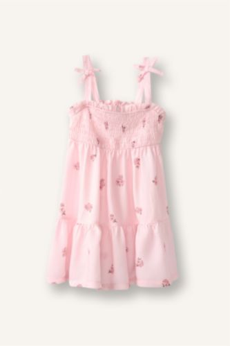 Kız Bebek Açık Pembe Çiçekli Elbise Kız Bebek