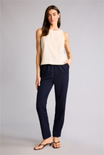 Kadın Lacivert Slım Fıt Cepli Yüksek Bel Jogger Paça Standart Boy Pantolon