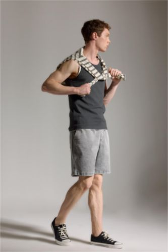 MAN Light Grey Regular Fit Bermuda Denim Shorts
