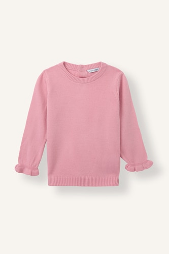 Kız Bebek Koyu Pembe Oversize Bisiklet Yaka Triko