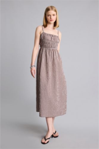 Women Dark Brown Wowen Fabrics Maxi Dress