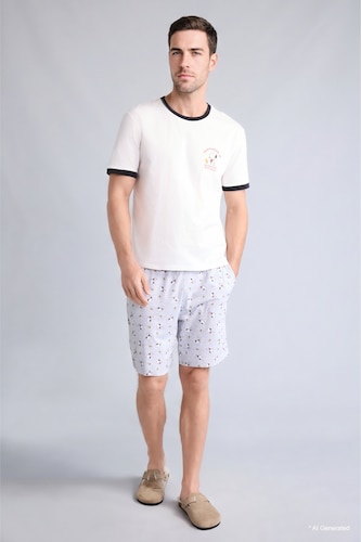 Man Ecru 2 piece New Regular Fit Snoopy Licensed Set