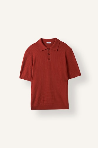 Erkek Koyu Turuncu Standart Fit Dokulu Basic Polo Tişört