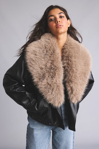 Kadın Siyah Oversıze Suni Deri Mont