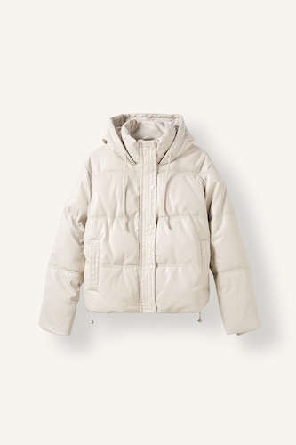 Regular Fit Kapüşonlu Şişme Suni Deri Mont