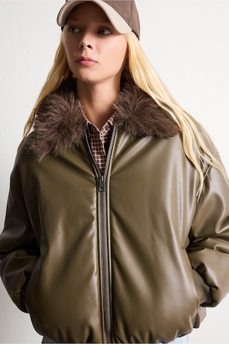 Balloon Fit Waterproof Faux Leather Jacket