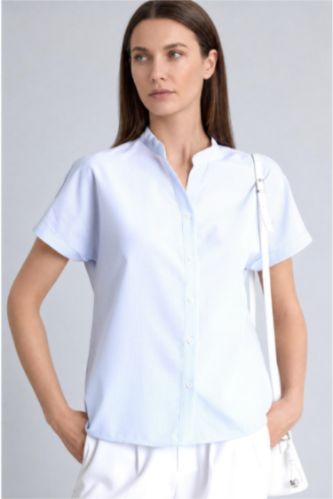 Kadın Açık Mavi Regular Fit Kısa Kollu Gömlek