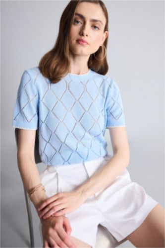 Women Light Blue Regular Fit Pullover