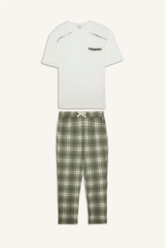 Erkek Beyaz %100 Pamuk New Regular Fit Şort Tişört 2'li Pijama Takımı