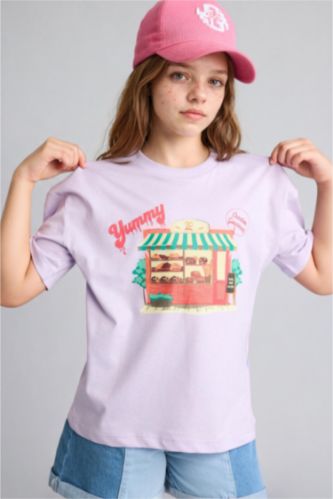 Young Girls - Teen Girls Lilac Girl Printed Short Sleeve Lilac T-Shirt