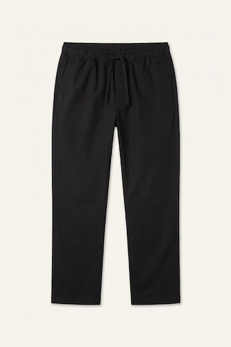 Linen Blend Elastic Waist Regular Fit Black Trousers