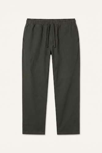 Linen Blend Elastic Waist Regular Fit Green Trousers