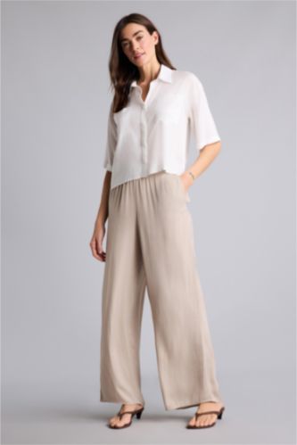 Kadın Kahve Wıde Leg Saten Pantolon