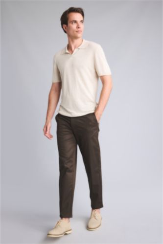 Men Khaki Tapered Fit Trousers