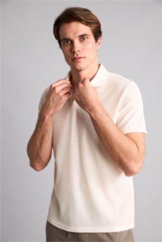 Men Ecru Regular Fit Short Sleeve Polo T-Shirt