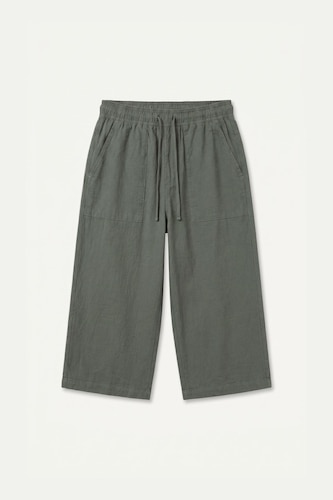 Regular Fit Elastic Tie Waist Cotton Capri Trousers