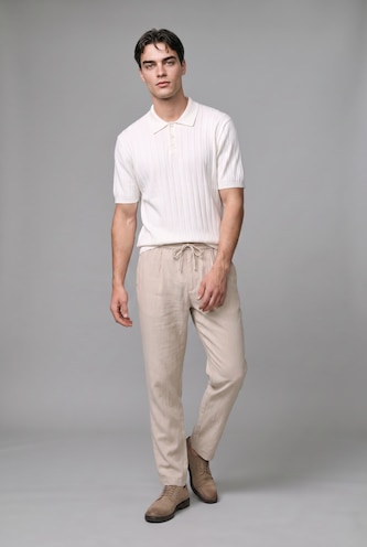 MAN Ecru Standard Fit Knitwear Short Sleeve Polo T-Shirt