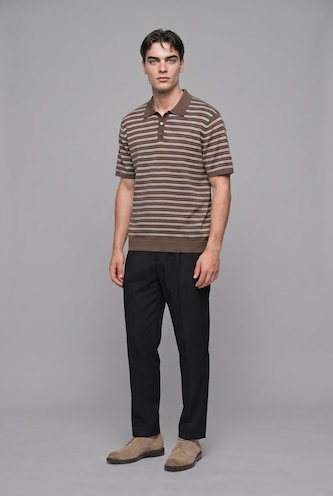 MAN Brown Standard Fit Knitwear Short Sleeve Polo T-Shirt