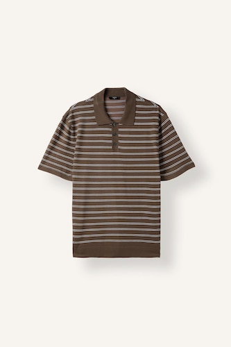 Standard Fit Striped Short Sleeve Knit Polo T-Shirt