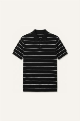 Erkek Siyah Standart Fit Çizgili Polo Tişört