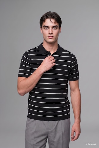 MAN Black Standard Fit Knitwear Short Sleeve Polo T-Shirt