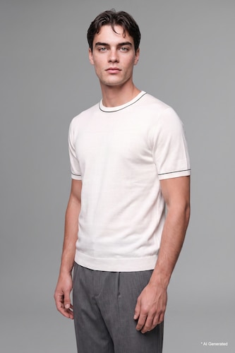 MAN Ecru Standard Fit Knitwear Short Sleeve T-Shirt