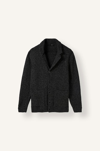 Erkek Siyah Standart Fit Ceket Yaka Triko Basic Hırka