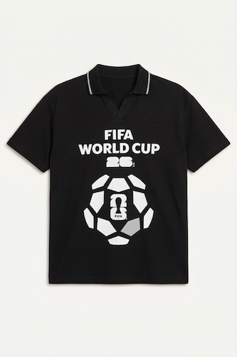 Cotton Boxy Fit Polo Shirt Printed Black T-Shirt