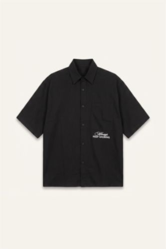 Men Black Oversize Fit Cotton Short Sleeve Shirt
