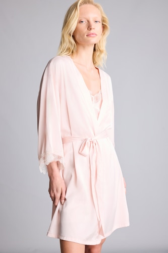 WOMAN Light Pink Regular Fit Lace Detail Satin Robe