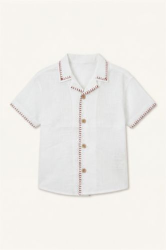 Baby Boys Ecru Regular Fit Cotton Short Sleeve Shirt