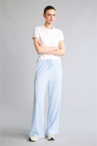 WOMAN Light Blue Wide Leg Standard Length Crinkle Fabric Sweatpants