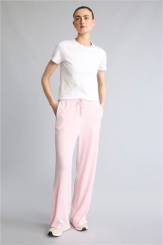 WOMAN Light Pink Wide Leg Standard Length Crinkle Fabric Sweatpants