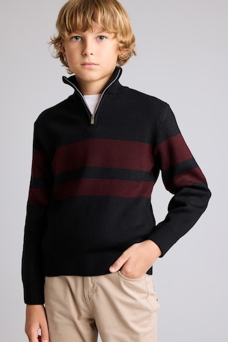 BOYS & TEENS Black بلوفر اولادي تريكو قصة عادية هاي كول