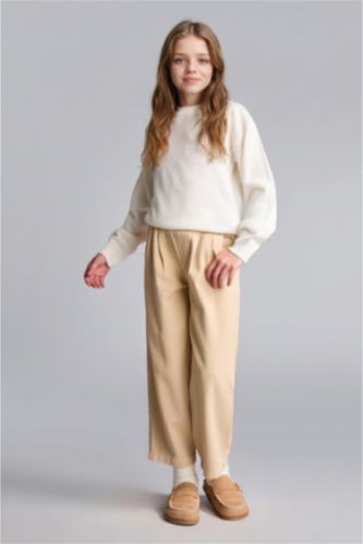 Young Girls - Teen Girls Light Beige Baggy Fit Gabardine Trousers