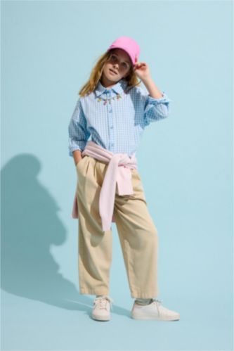 Girls & Teens Light Beige Baggy Fit Gabardine Trousers