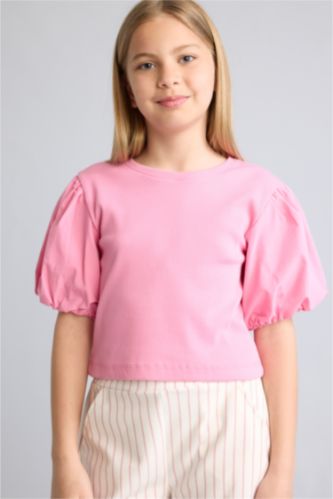 Young Girls - Teen Girls Pink Girl Crew Neck Short Sleeve Ribana T-Shirt