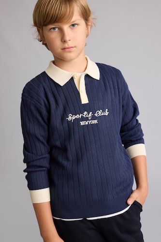 BOYS & TEENS NAVY Boy Regular Fit Navy Knit Polo Collar Sweater