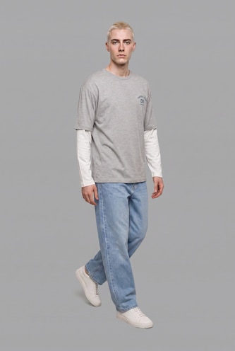 MAN Grey Melange Boxy Fit Long Sleeve T-Shirt