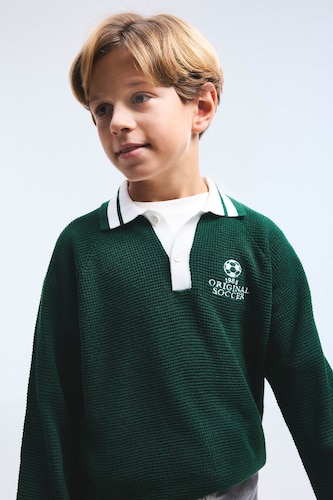 Young Boys - Teen Boys Dark Green Boy Textured Knit Pullover
