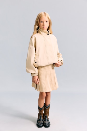 Kız Çocuk - Genç Kız Açık Bej Gabardin Mini Etek Kız Çocuk