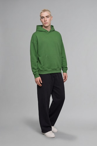 Men Green Oversize Fit Thick Hoodie