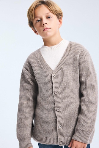 Boy V-Neck Ribbed Basic Knitwear Cardigan
