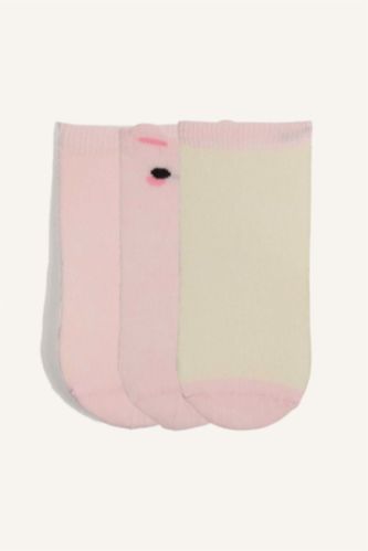Kız Bebek Açık Pembe Pamuklu 3'Lü Çorap Kız Bebek