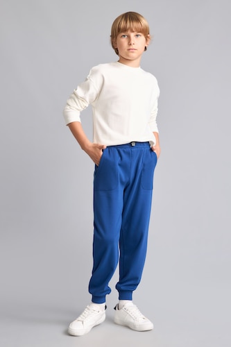 BOYS & TEENS Dark Blue Boy 100% Cotton Navy Blue Oversize Jogger Fit Sweatpants