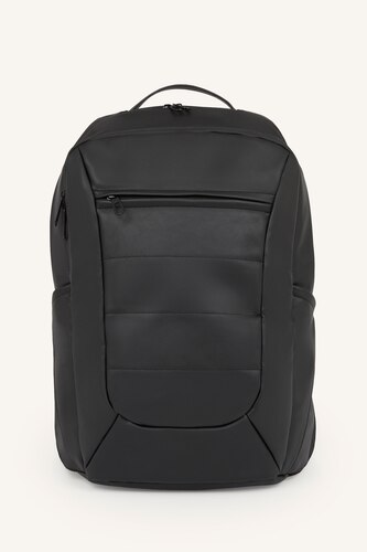 Man Black Faux Leather Backpack