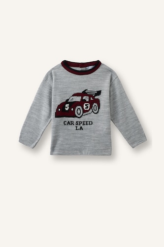 Baby Boys Light Grey Melange Baby Boy Oversize Fit Pullover